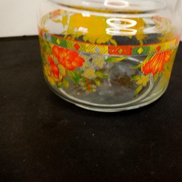 Vintage Clear Round‎ orange yellow Floral Container w/  Lid 4" wide 6" tall - Picture 13 of 15